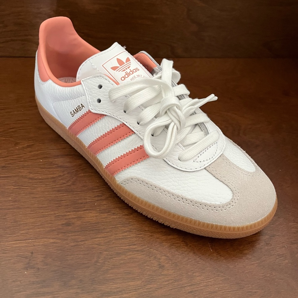 Adidas Samba White and Coral Trainers